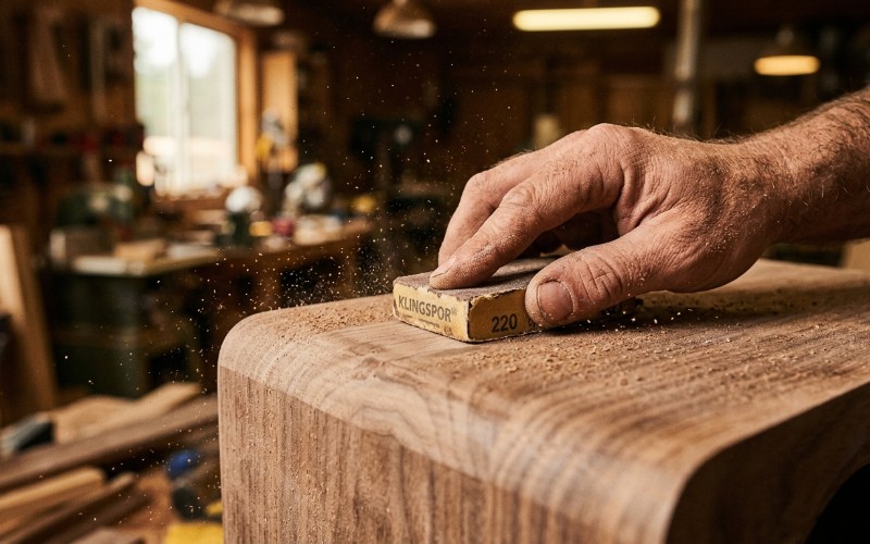 Detalle artesanal lijando madera