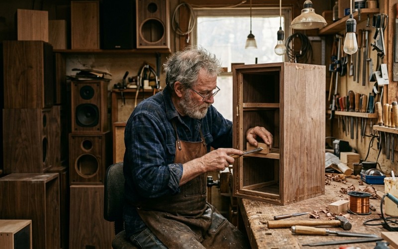 Artesano en taller de audio